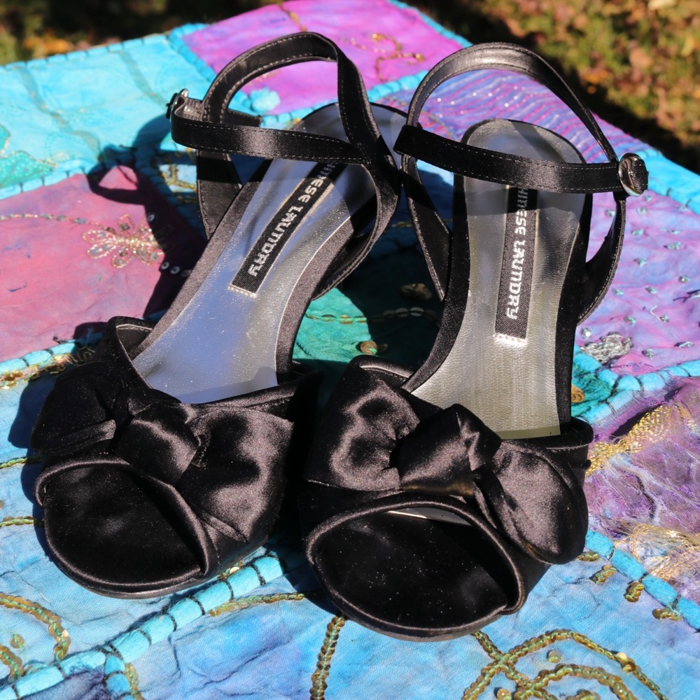 vintage chinese laundry black satin kitten heels